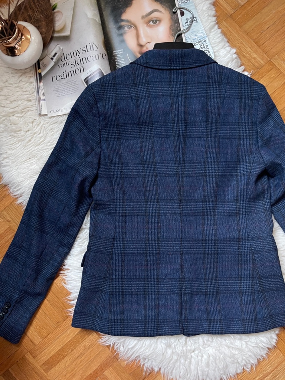 NEW Banana Republic Blue Plaid Double-Breasted Blazer Wool Blend - Picture 6 of 13